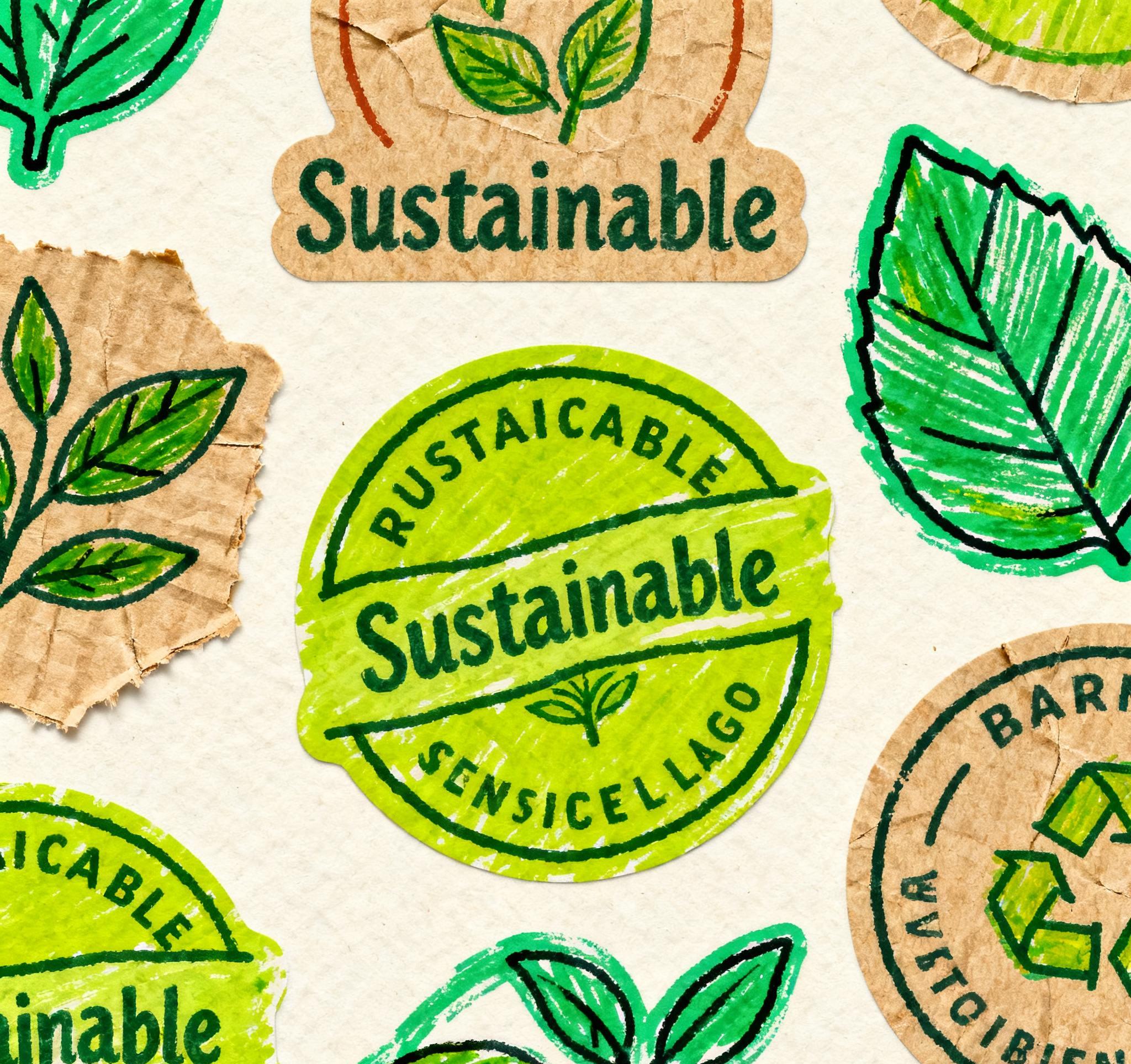Sustainable logo stickers on eco retail packaging